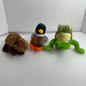 Lot of Plush Mary Meyer Frog Mallard Duck and Bever Finger‎ Puppets Vintage